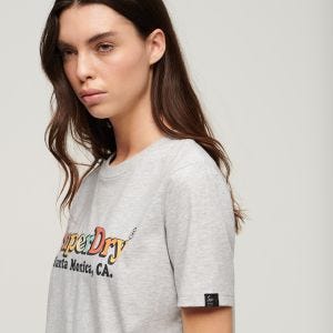 SUPERDRY 女裝 短袖T恤 Rainbow Logo Relaxed 冰川灰