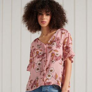 SUPERDRY 女裝 短袖襯衫 LACE TOP Rusted 粉色碎花