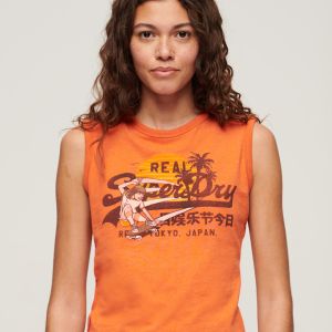 SUPERDRY 女裝 背心 La VL Graphic Slim 橘