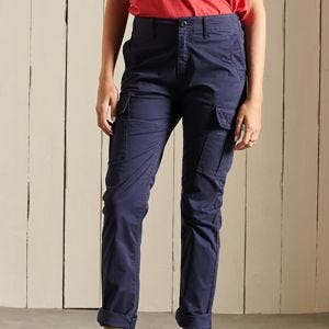 SUPERDRY 女裝 休閒長褲 有機棉 Slim Cargo 海軍藍 