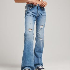 SUPERDRY 女裝 丹寧長褲  Mid Rise Slim Flar 淺藍刷破