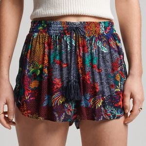 SUPERDRY 女裝 休閒短褲 VTG BEACHPRTEDSRTS 印花藍