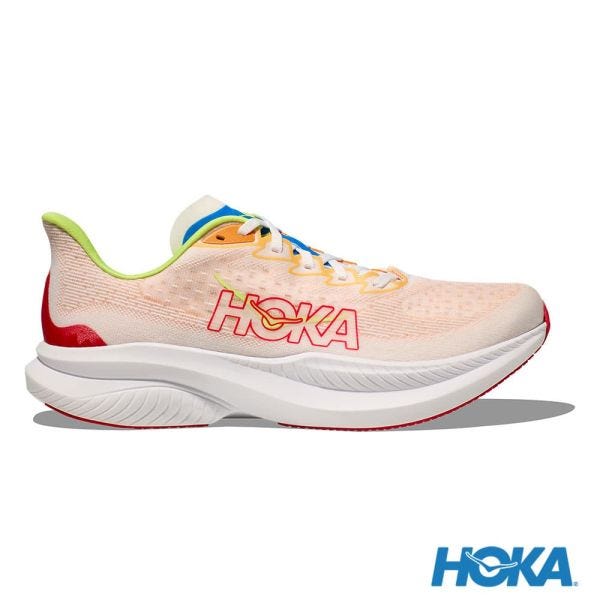 HOKA 男Mach 6 寬楦路跑鞋白/曜日黃